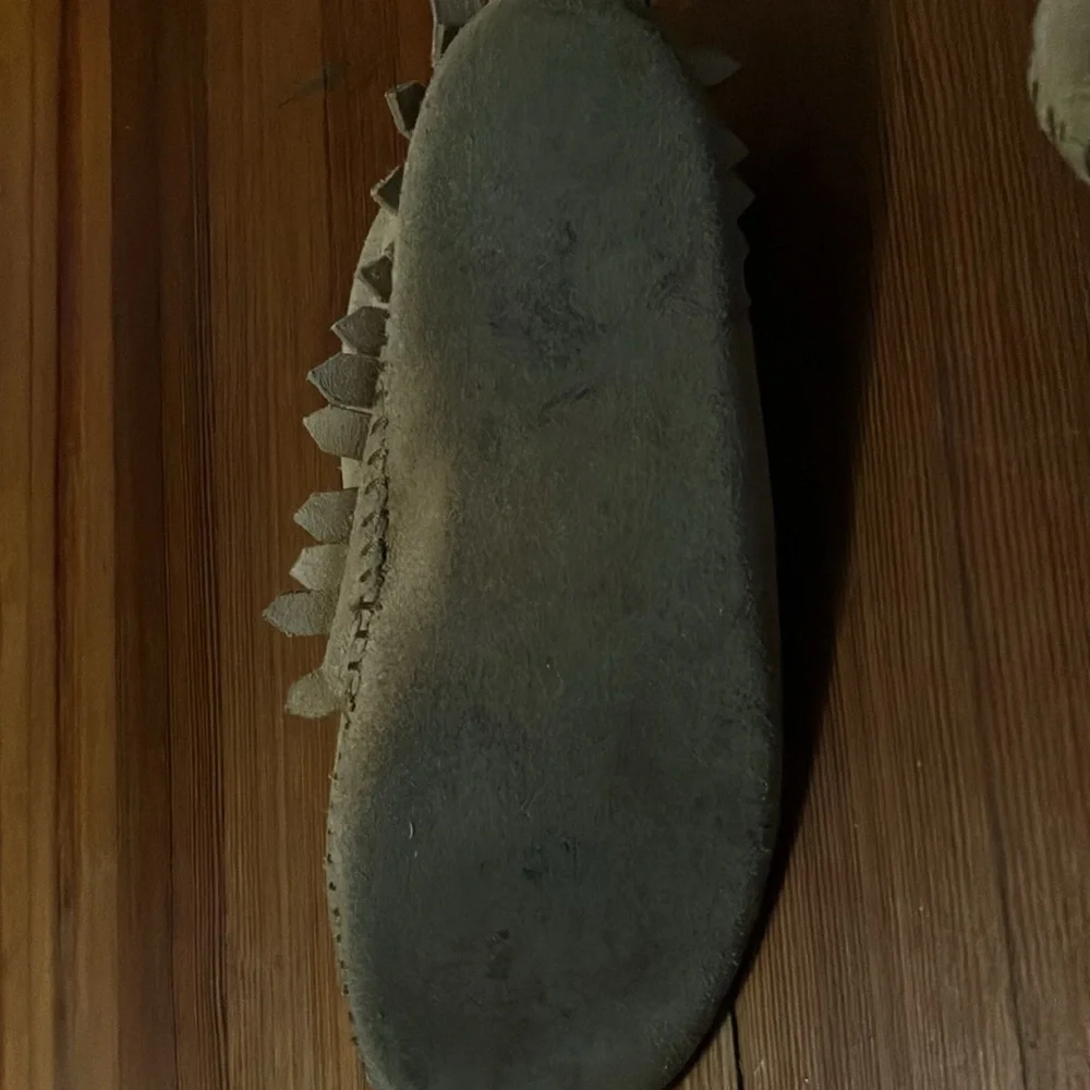 Minnetonka Tan Moccasins with Fringe Detail 5